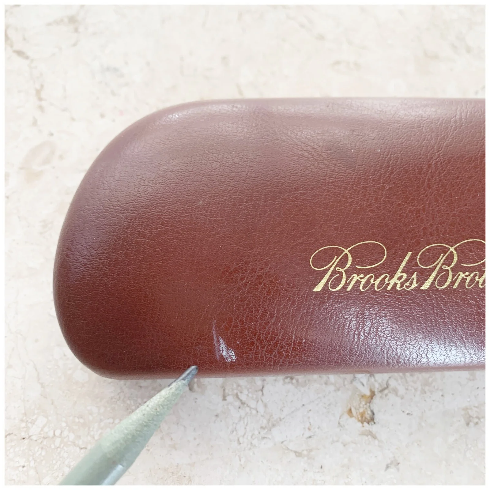 Brooks Brothers Brown Leather Hard Clam Shell Case for Eyeglasses Sunglasses 4