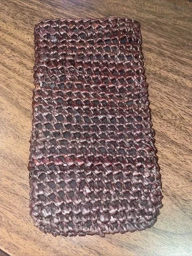 Brown Woven Straw Eyeglass Case Lined 6.75” X 3.5”