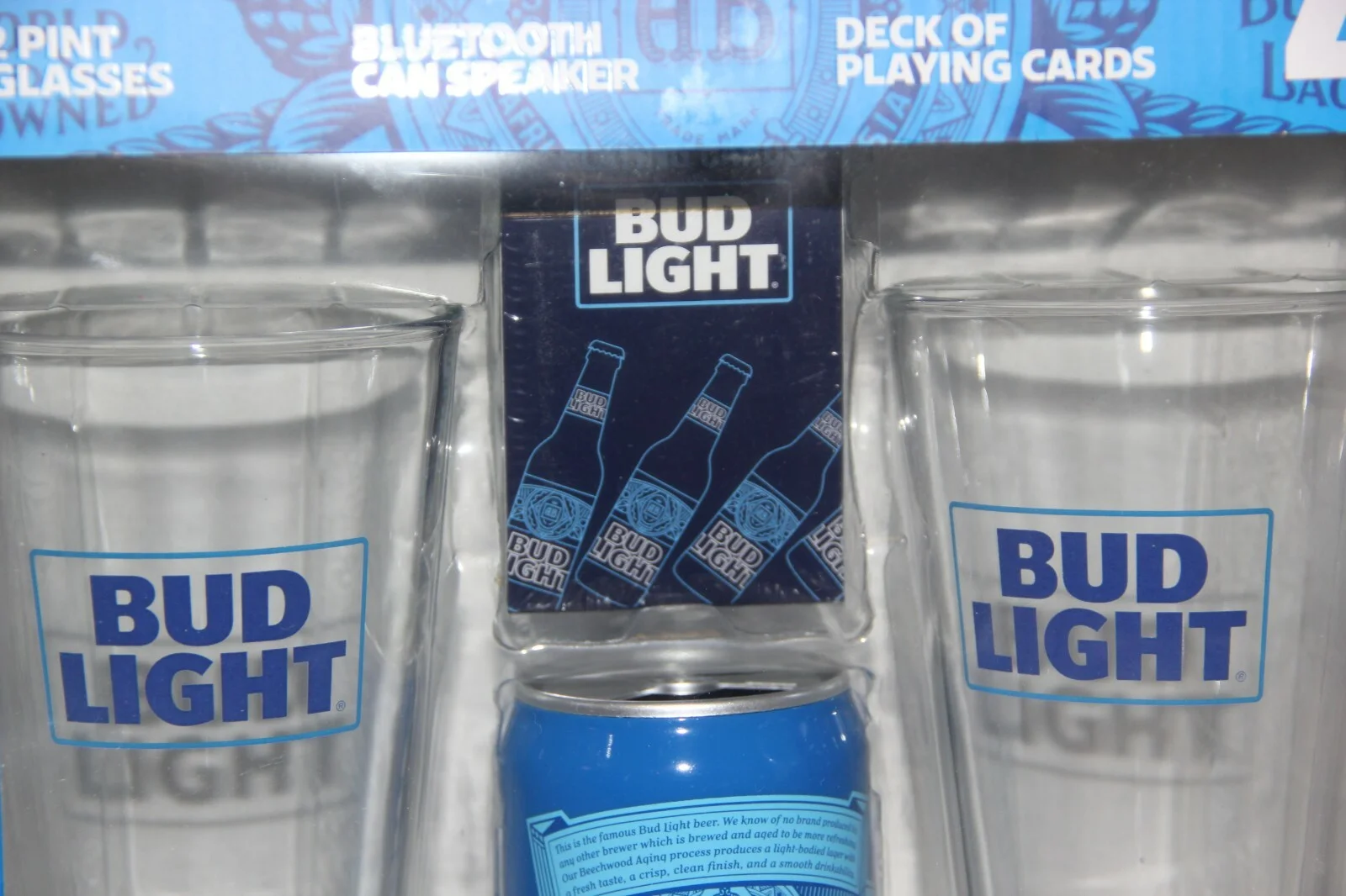 Bud Party Gift Set, 2 Bud Glasses and One Bud Can with Speaker, No Playing Cards 3