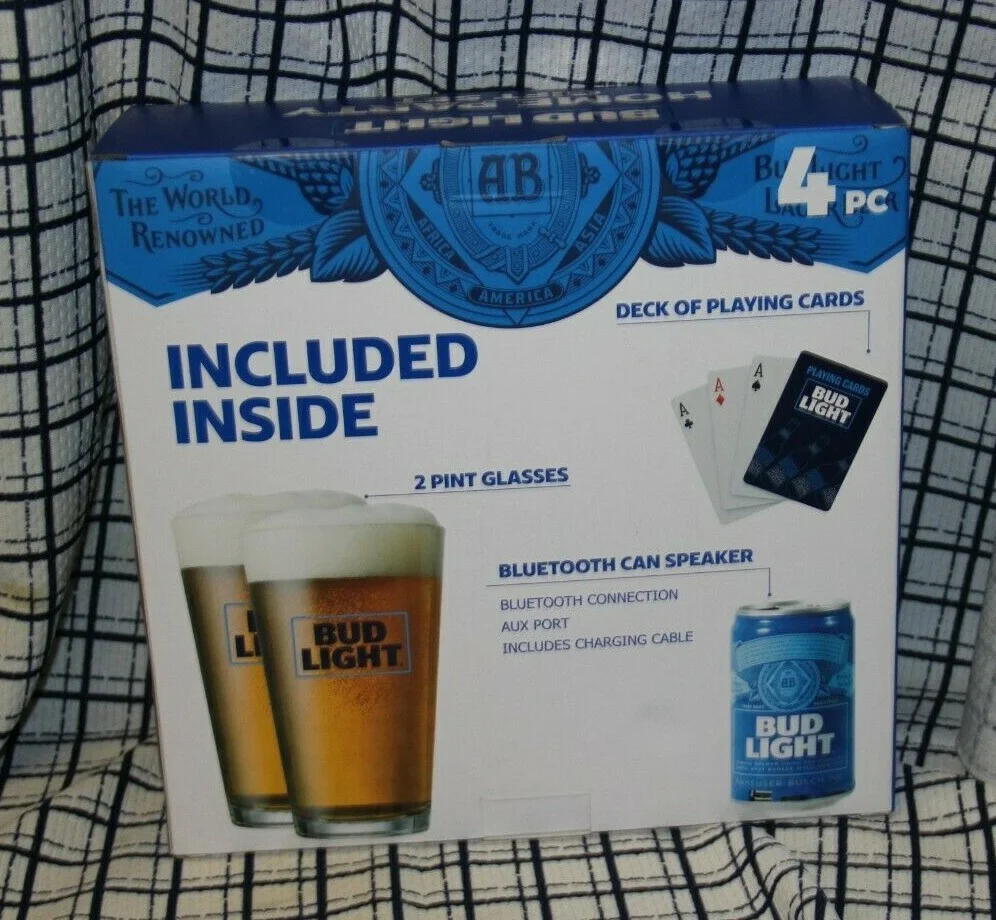 Bud Party Gift Set, 2 Bud Glasses and One Bud Can with Speaker, No Playing Cards 4