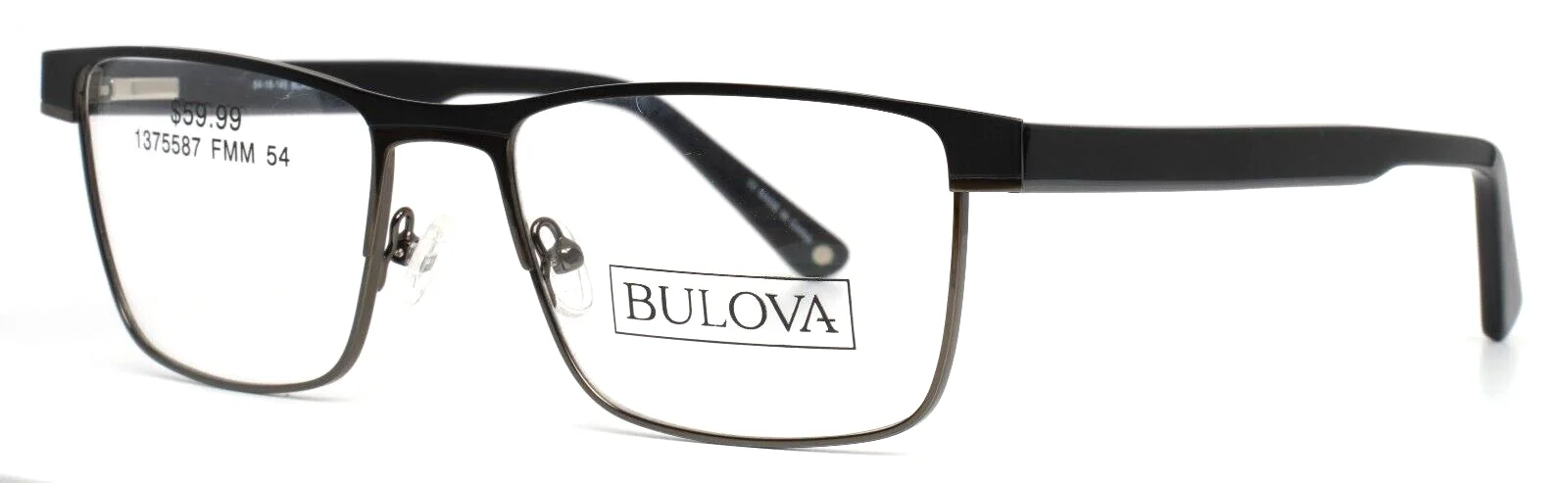 BULOVA Banner Elk Black Mens Rectangle Full Rim Eyeglasses 54-18-145 B:39