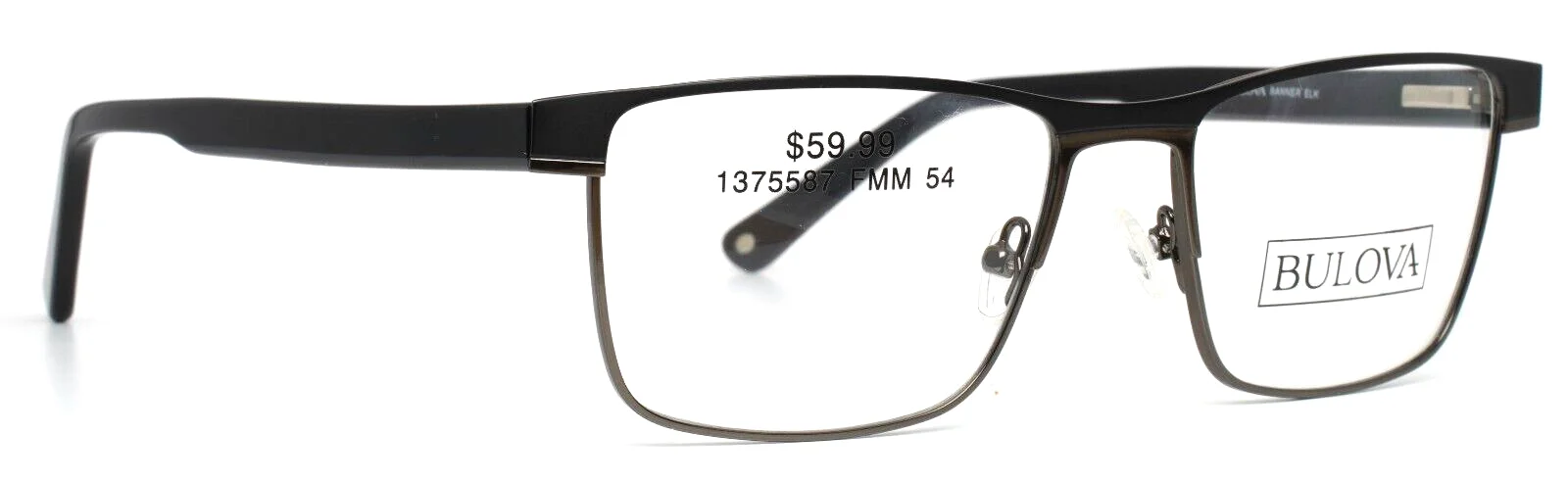BULOVA Banner Elk Black Mens Rectangle Full Rim Eyeglasses 54-18-145 B:39 3