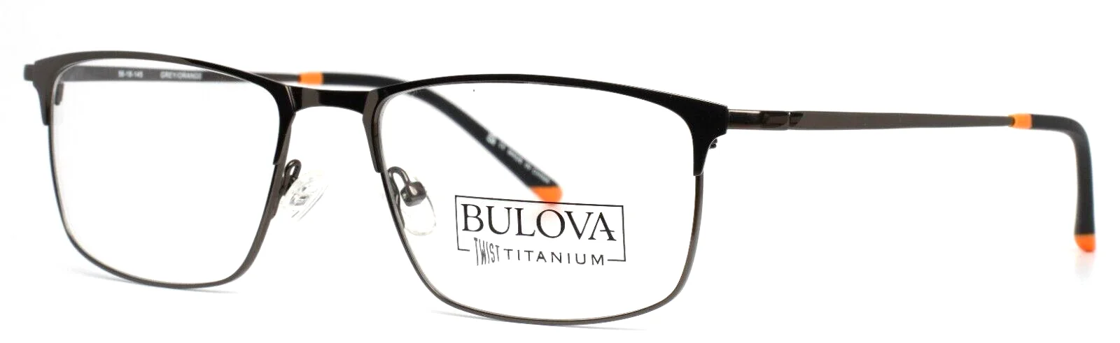 BULOVA Carondelet Grey Orange Mens Rectangle Full Rim Eyeglasses 56-18-145 B:38