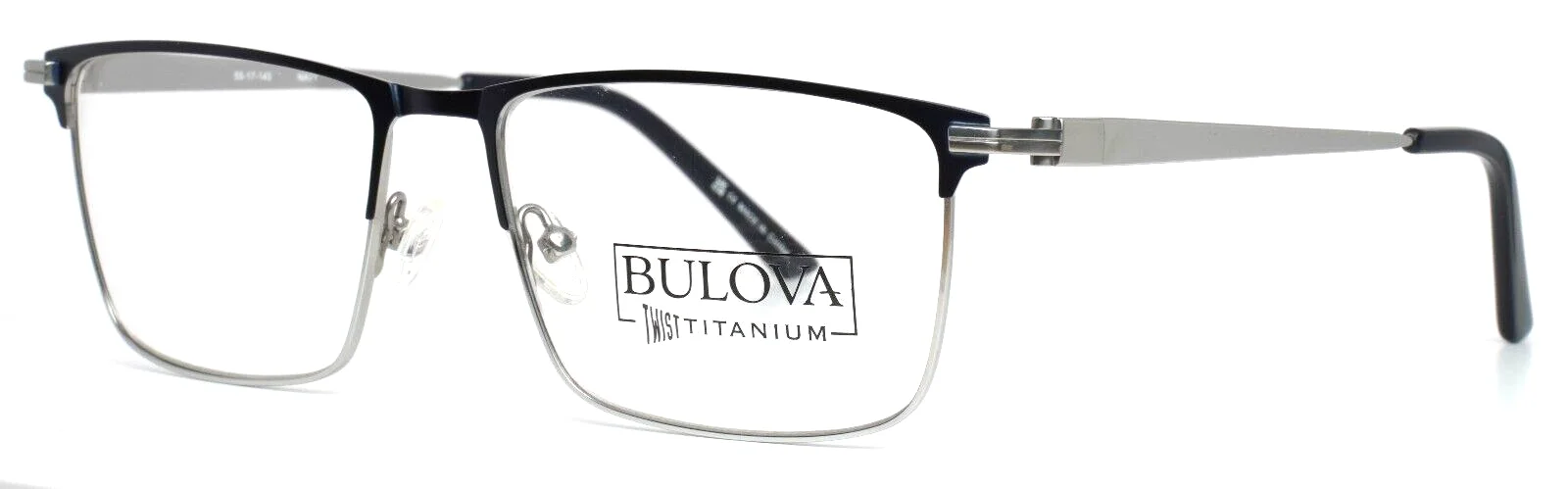 BULOVA Dexheimer Navy Mens Rectangle Full Rim Eyeglasses 55-17-145 B:39