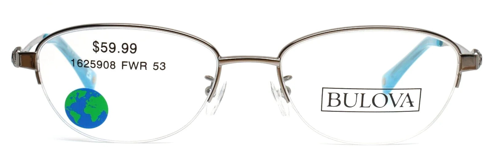 BULOVA Lolita Silver Womens Oval Half Rim Eyeglasses Frames 53-18-140 B:35 2