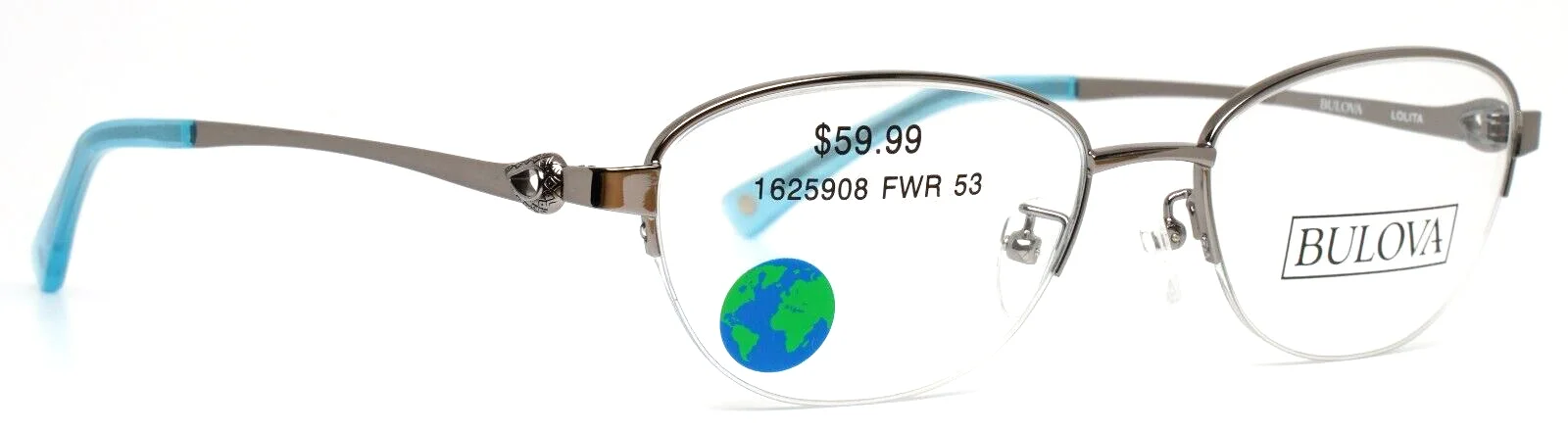 BULOVA Lolita Silver Womens Oval Half Rim Eyeglasses Frames 53-18-140 B:35 3