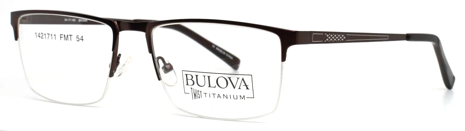 BULOVA Redding Brown Mens Rectangle Half Rim Eyeglasses 54-17-140 B:36