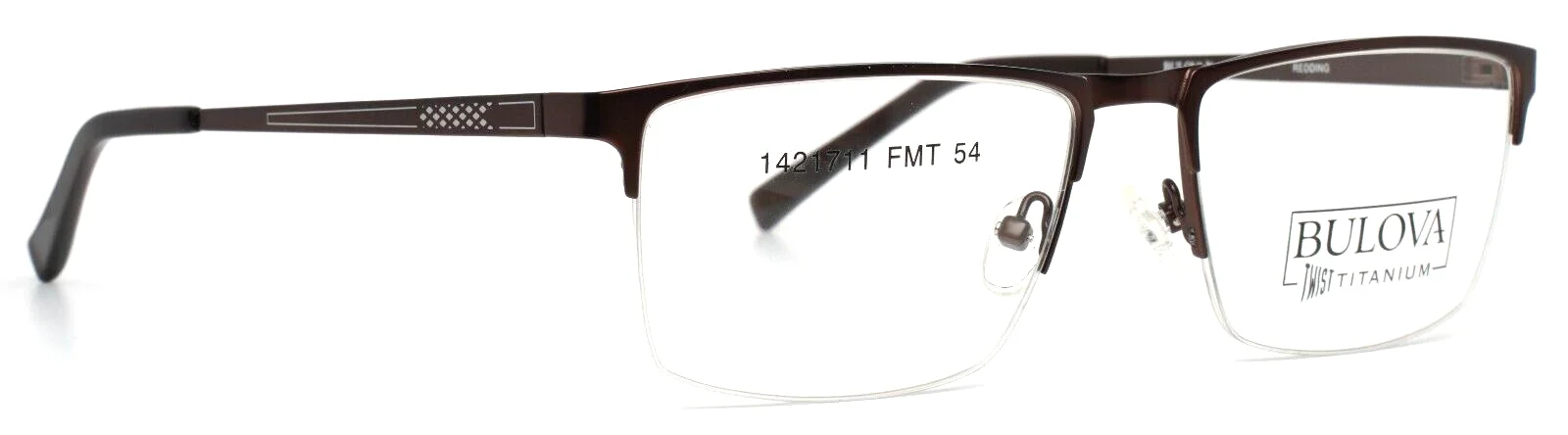 BULOVA Redding Brown Mens Rectangle Half Rim Eyeglasses 54-17-140 B:36 3