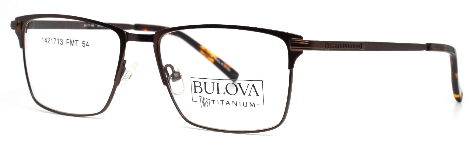 BULOVA Rockford Brown Mens Rectangle Full Rim Eyeglasses 54-17-140 B:38