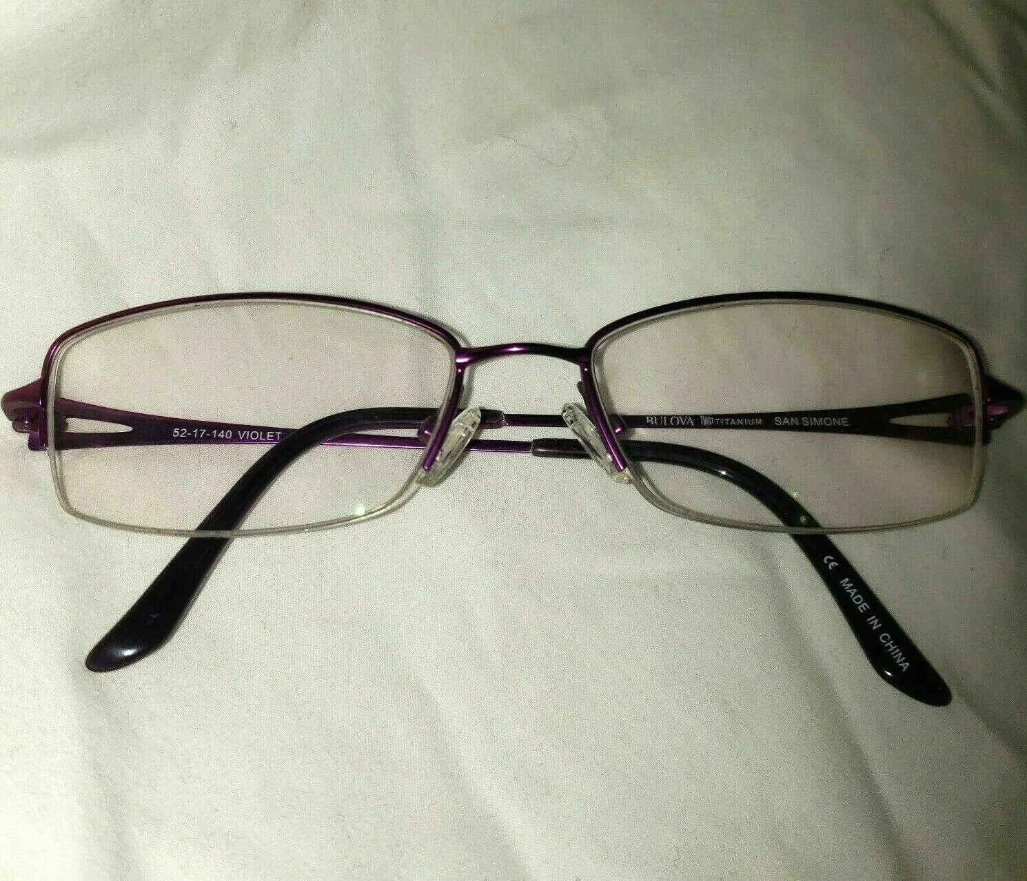 BULOVA San Simone Twist Titanium Eyeglasses Frame Violet 52mm WOMEN Half Rimless