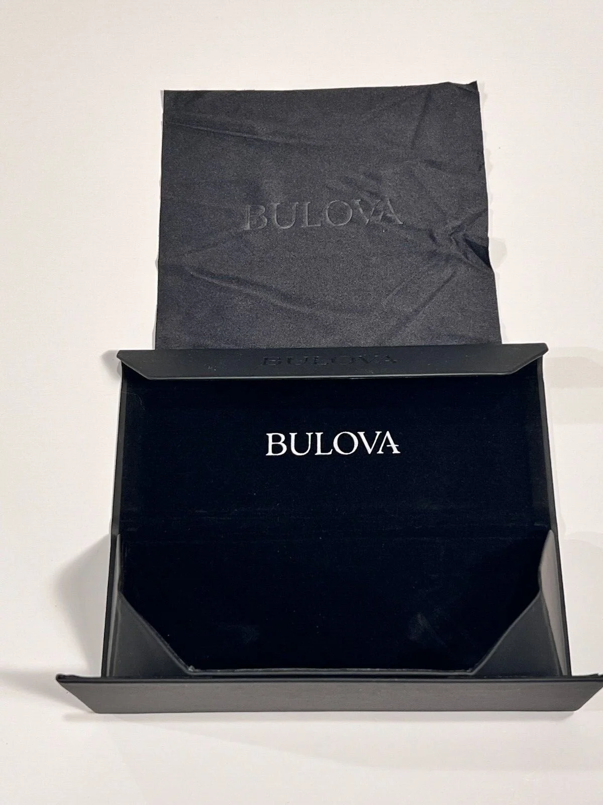BULOVA Triangular Sunglasses Eyeglasses Black Magnetic Leather Hard Case