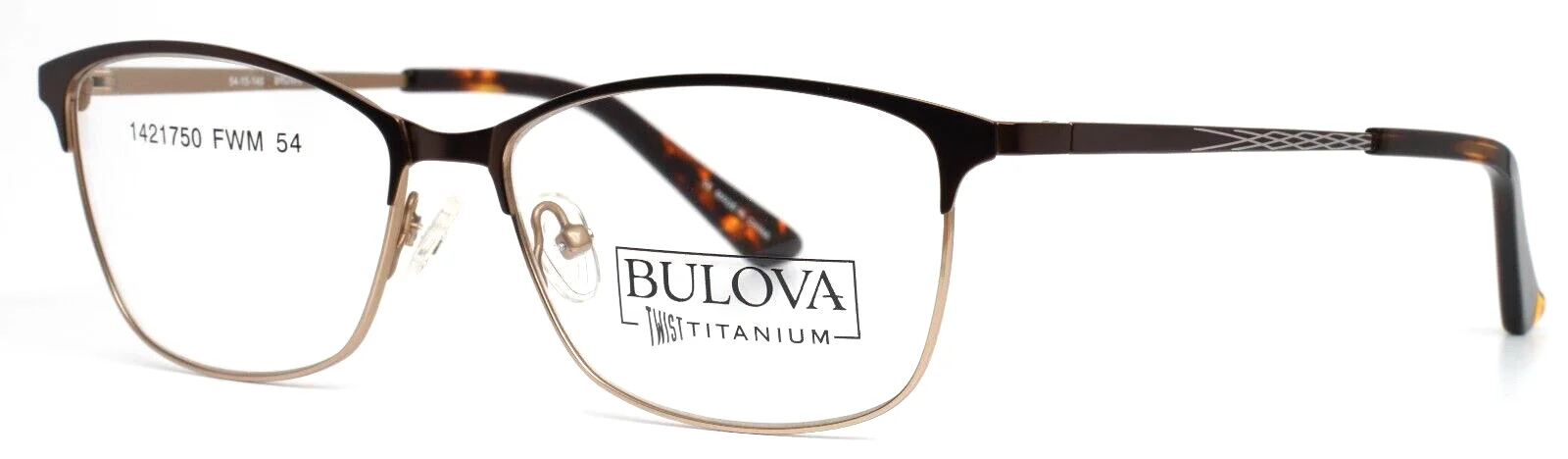 BULOVA Wichita Brown Womens Semi Cat Eye Full Rim Eyeglasses 54-15-140 B:38