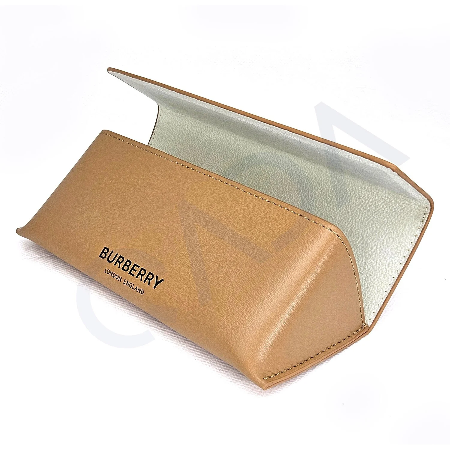 Burberry Camel Brown Triangle Soft Leather Eyeglasses Sunglass Case w/ Cloth&Box 2
