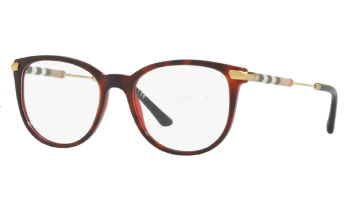 BURBERRY Eyeglasses B 2255-Q 3657 51-18 Red Tortoise Frames Leather Hinge Decor