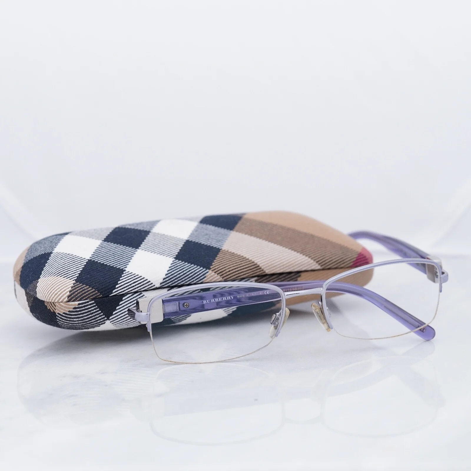 Burberry Metal Half Rim Frames Purple Periwinkle Blue - 52 17 135mm + Case