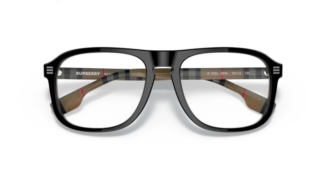 BURBERRY Neville BE2350 3838 Black Vintage Check Demo Lens 56 m Men 3