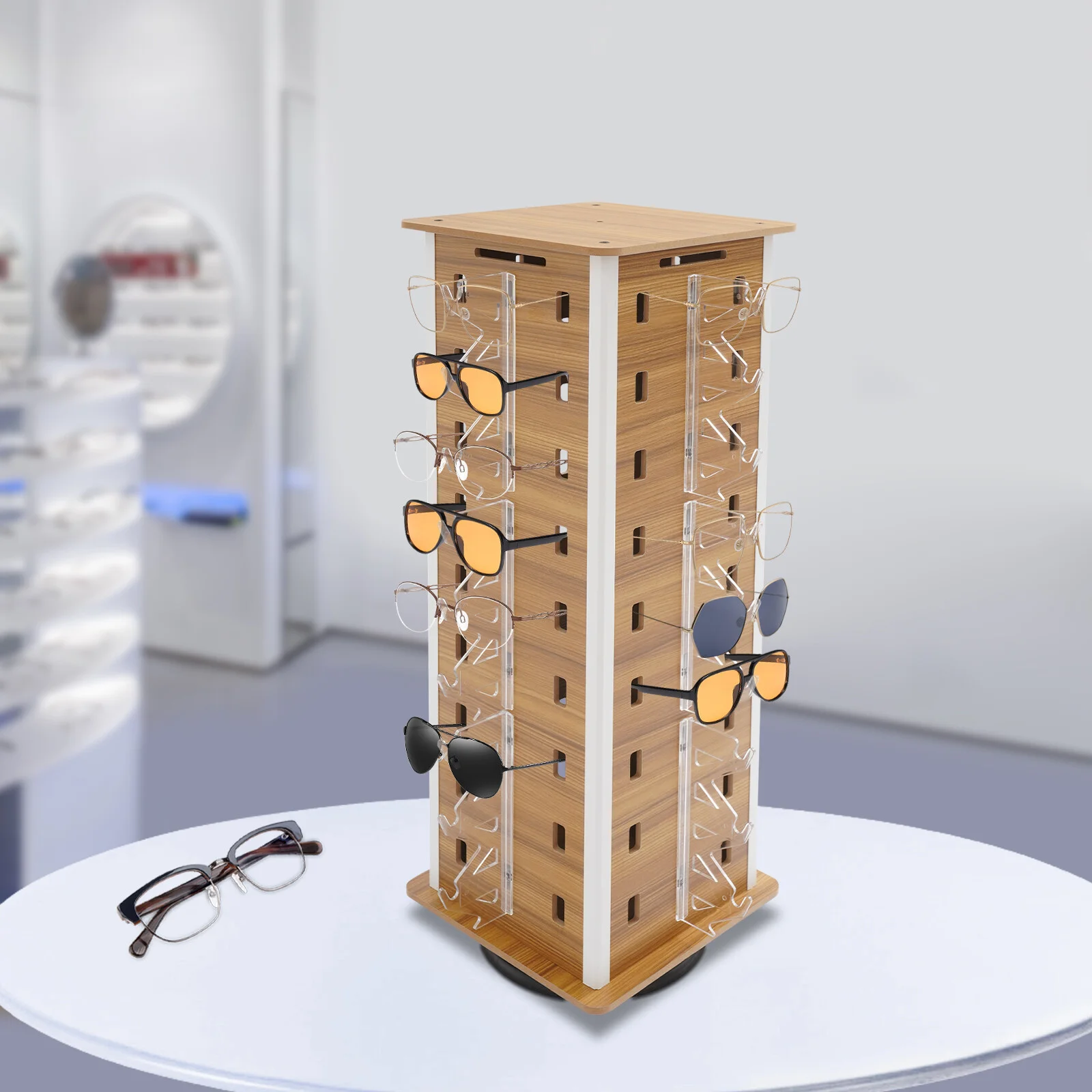 Burnt Wood Sunglasses Holder Organizer Wall Mounted Eyeglasses Display Rack 4
