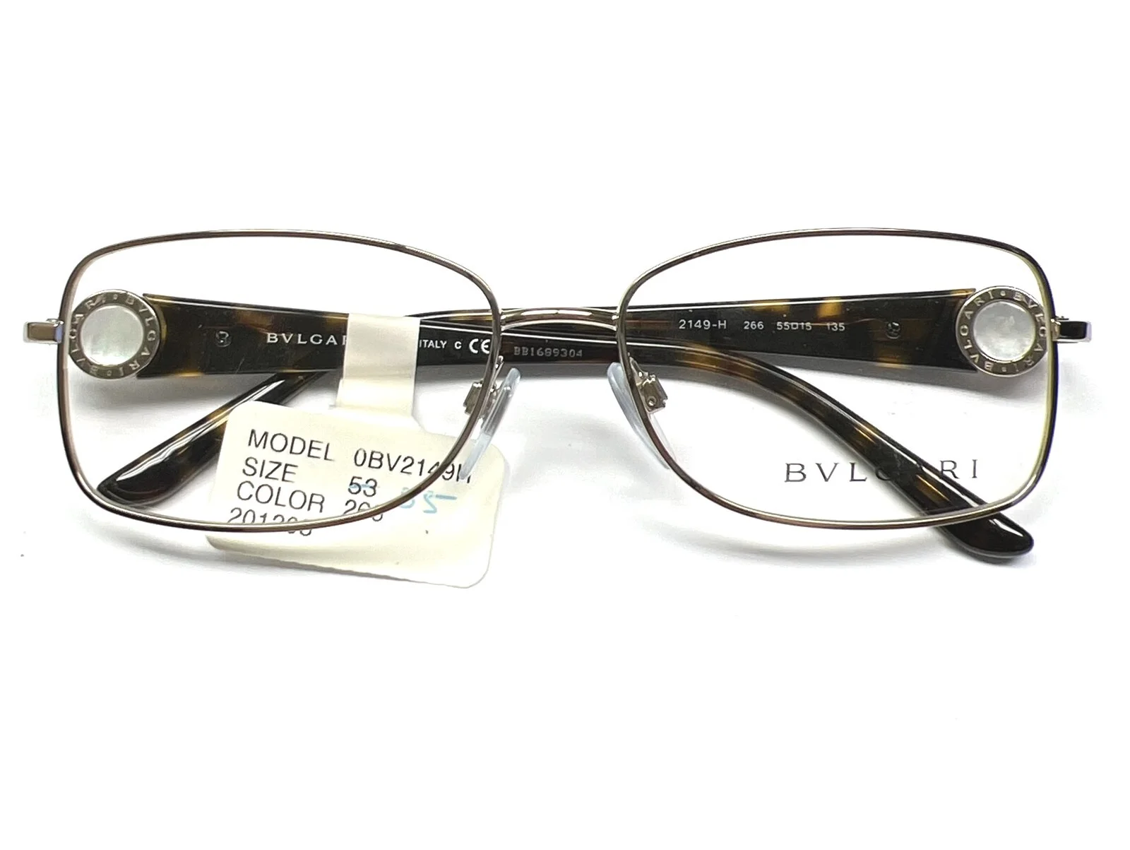 Bvlgari 2149H 266 Eyeglasses Glasses Pale Gold Brown Tortoise w/Pearl Logo 53mm 4