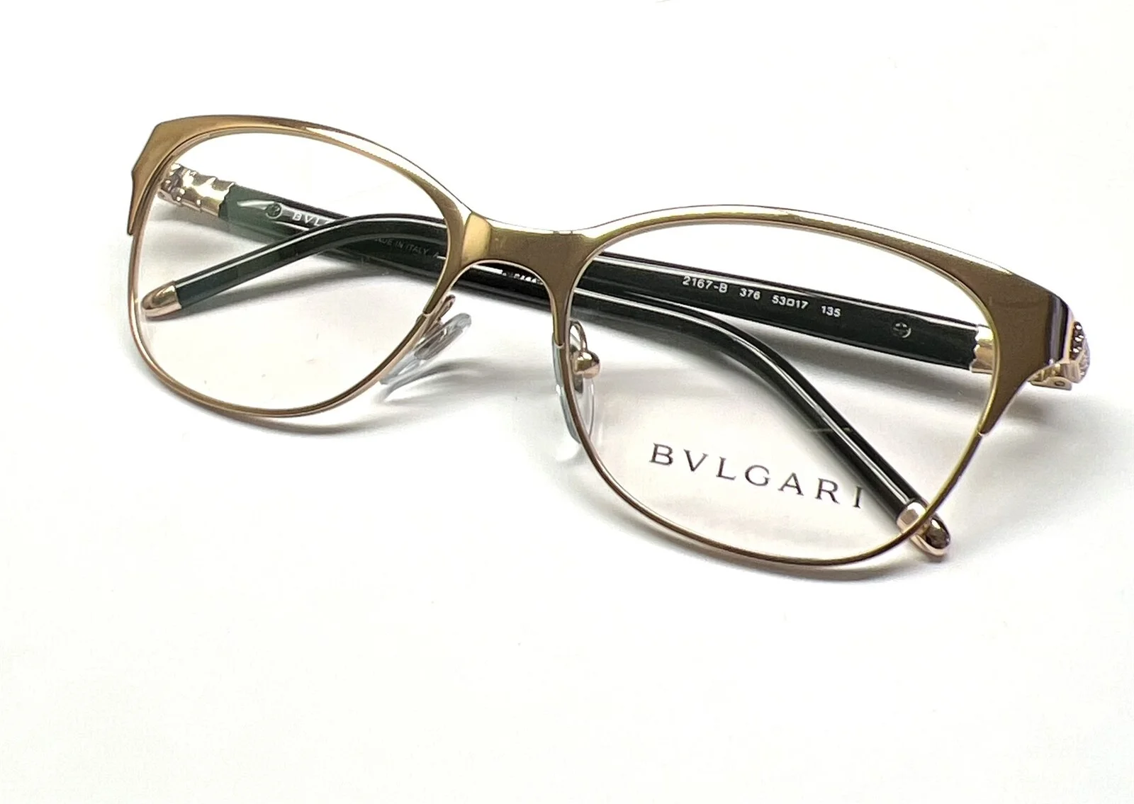 Bvlgari 2167B 376 Eyeglasses Glasses Shiny Pale Gold w/ Crystals 53-17-135 3