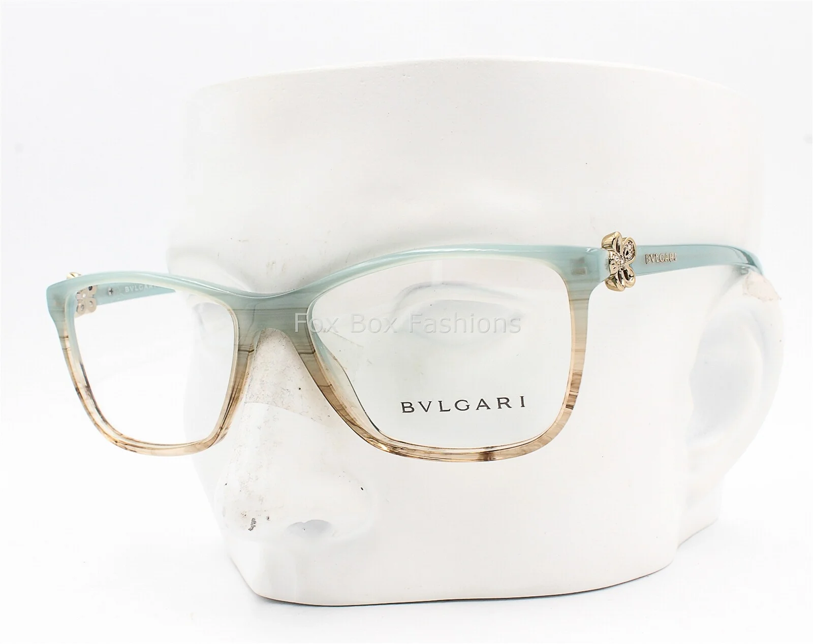 Bvlgari 4073-B 5266 Eyeglasses Glasses Aqua Blue Brown Mix / Gold Flower 54mm