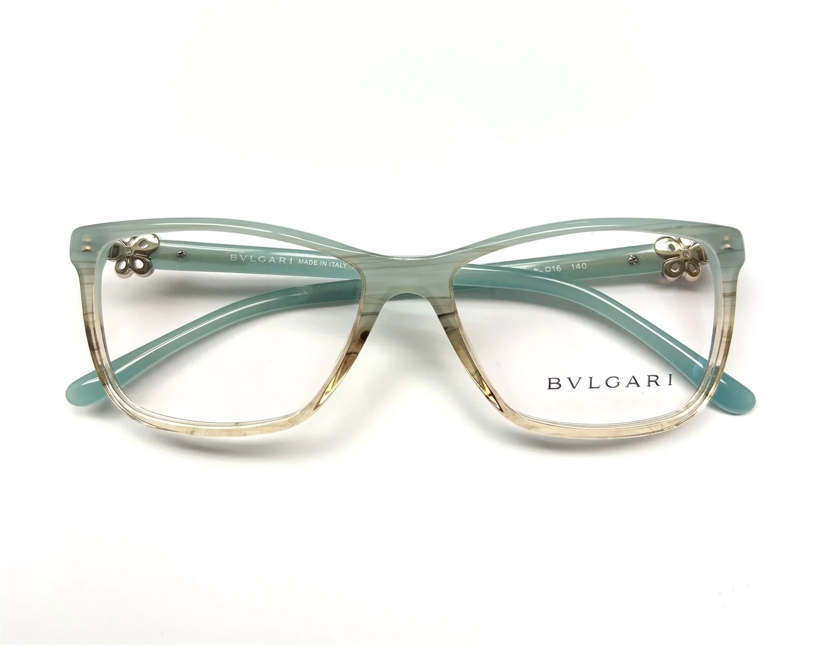 Bvlgari 4073-B 5266 Eyeglasses Glasses Aqua Blue Brown Mix / Gold Flower 54mm 3