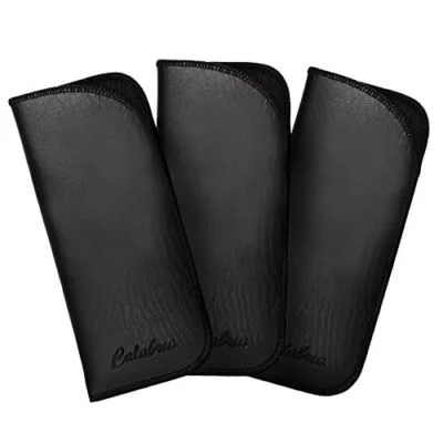 Calabria Half Slip Soft Grain Eyeglass Case 3 PACK BLACK Syn.Leather &Felt Lined
