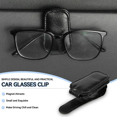 Car Sunglasses Glasses Holder Clip Sun Visor Interior Eyeglass Hanger PU Leather