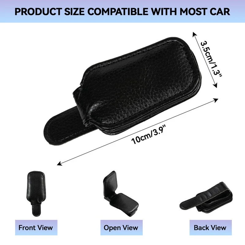 Car Sunglasses Glasses Holder Clip Sun Visor Interior Eyeglass Hanger PU Leather 2