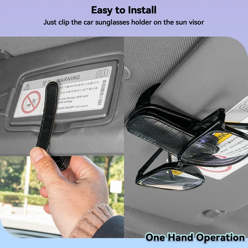 Car Sunglasses Glasses Holder Clip Sun Visor Interior Eyeglass Hanger PU Leather 4