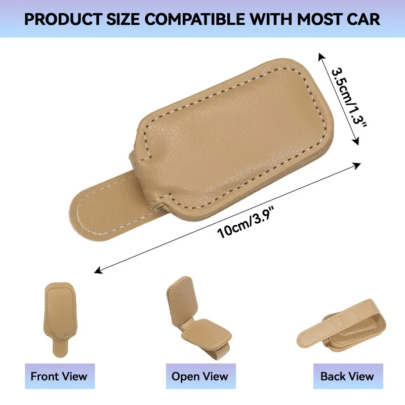 Car Sunglasses Holder for Sun Visor Magnetic Leather Eyeglass Hanger Clip Beige☆ 2