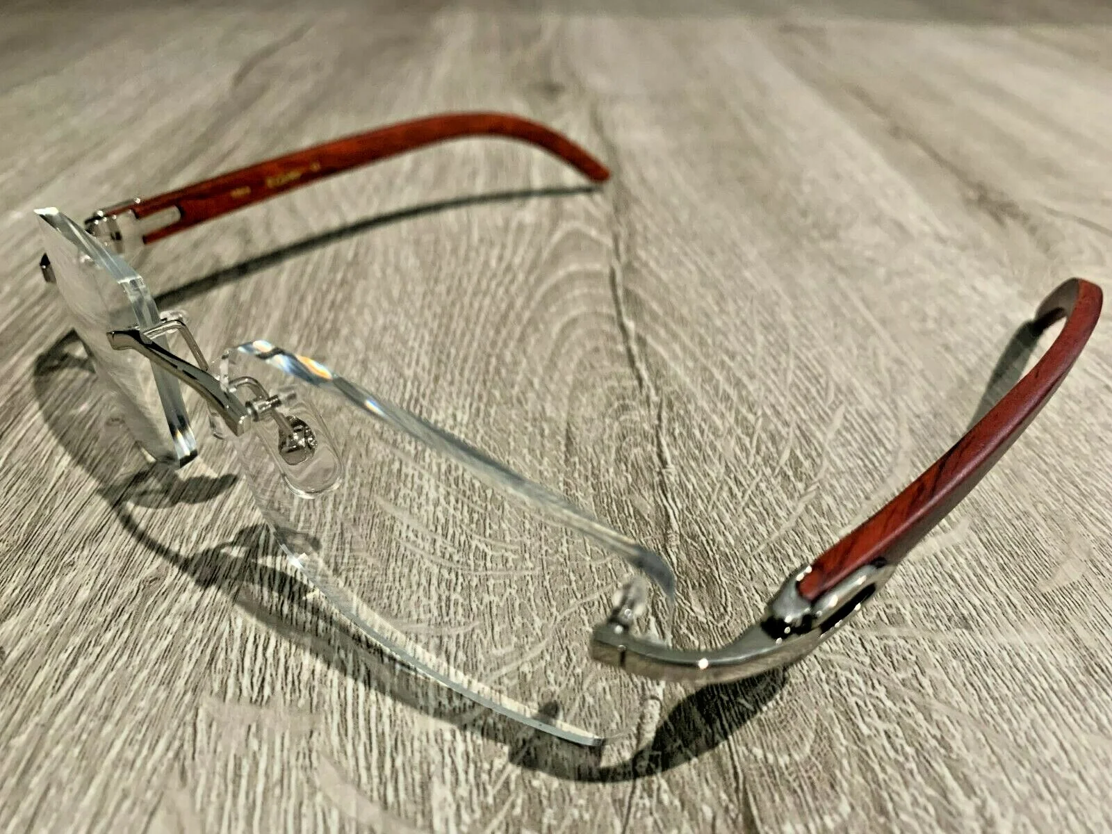 Cartier 3524012 Clear Lens Silver Frame Wood Material Eyeglasses 2