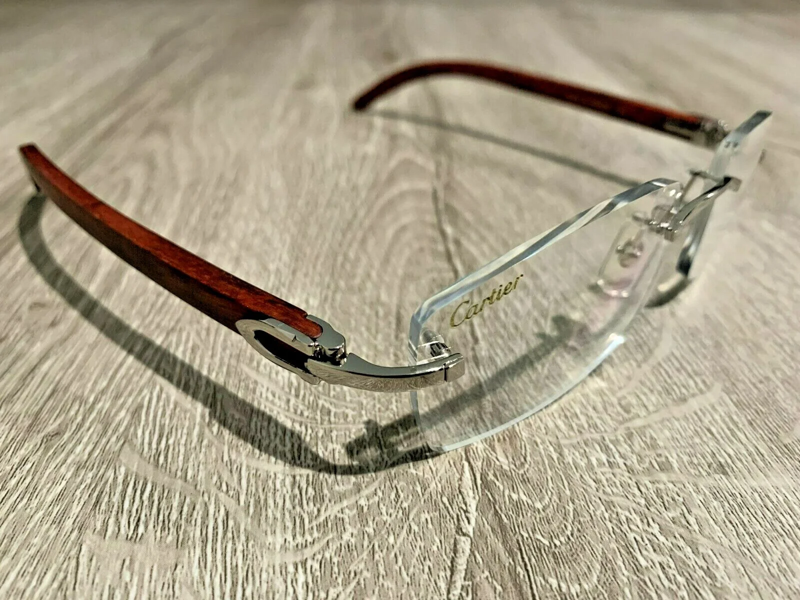 Cartier 3524012 Clear Lens Silver Frame Wood Material Eyeglasses 3