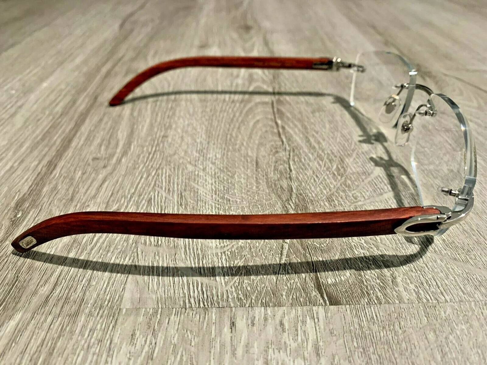 Cartier 3524012 Clear Lens Silver Frame Wood Material Eyeglasses 4