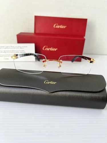 CARTIER C Decor CT0049O 001 Gold Black Buffalo Horn Temples ClearLens Eyeglasses 2