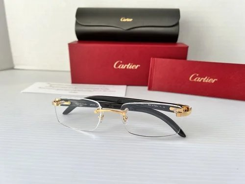 CARTIER C Decor CT0049O 001 Gold Black Buffalo Horn Temples ClearLens Eyeglasses 3