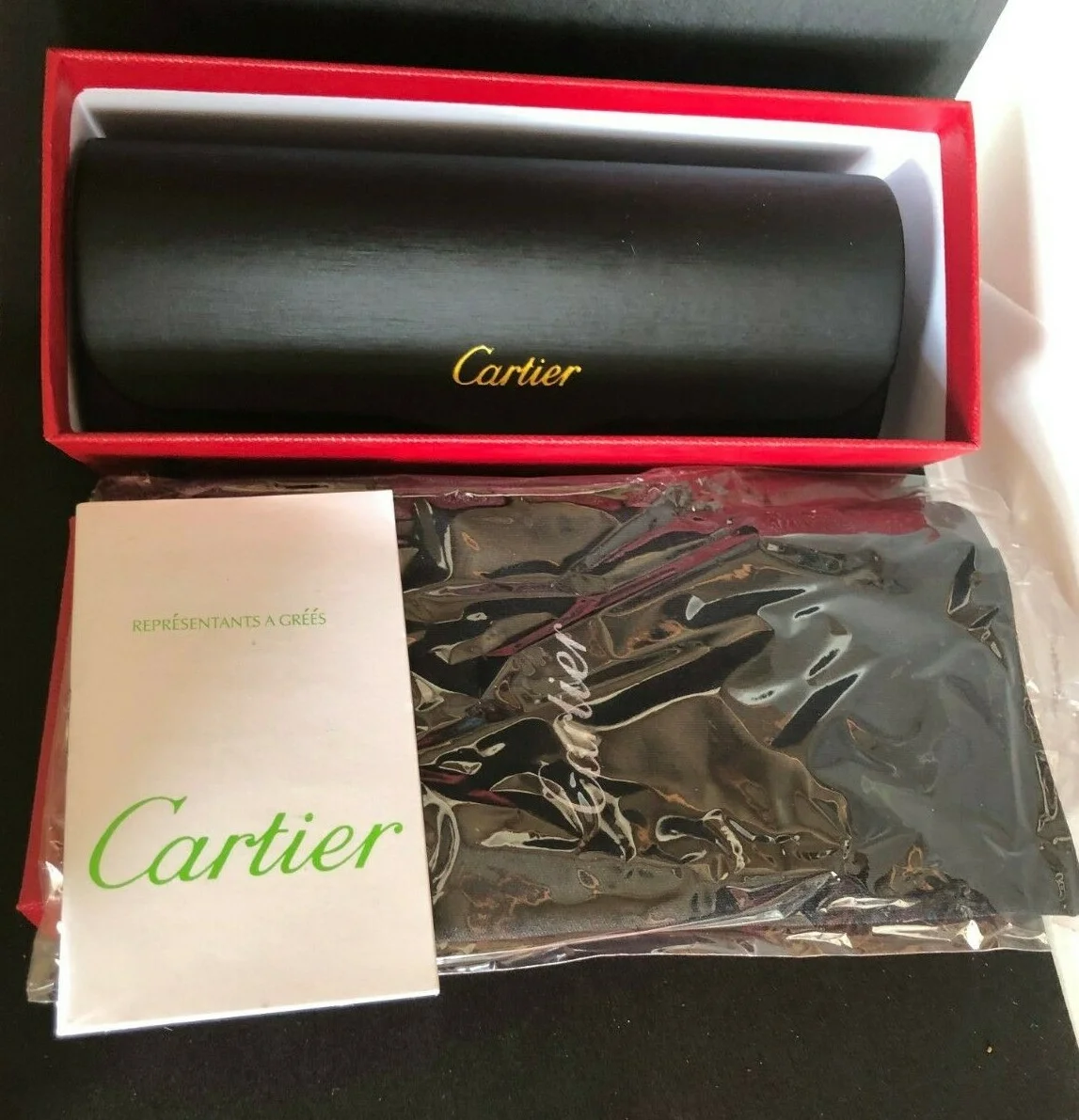 CARTIER Eyeglasses Hard Case BOX/CASE Black Leather FRANCE Magnetic Closure. New 4