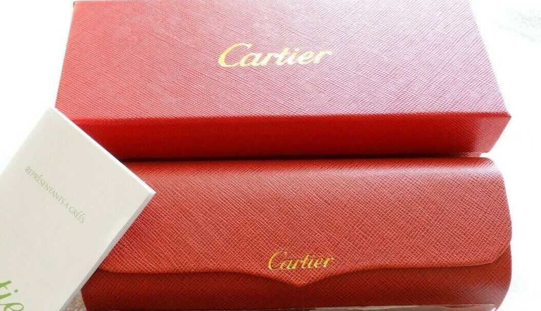 CARTIER Eye/Sunglasses Hard Case BOX/CASE Red Leather FRANCE Magnetic Closure