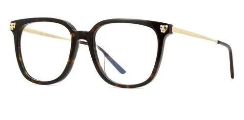 Cartier Panthere Rectangle Eyeglasses Havana Gold Frame Full Rim
