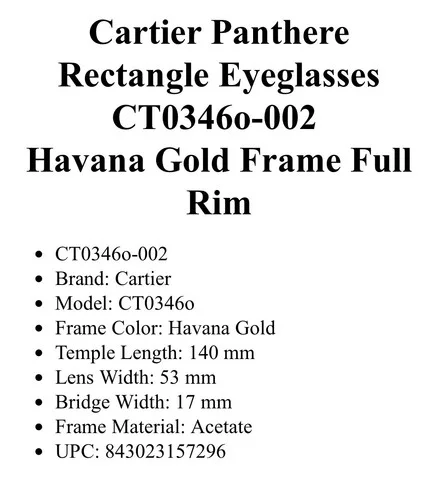 Cartier Panthere Rectangle Eyeglasses Havana Gold Frame Full Rim 2