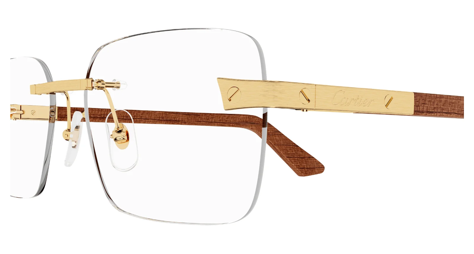 Cartier Santos De Cartier Eyeglasses CT0411o-002-57 Gold Frame Transparent Lens 3
