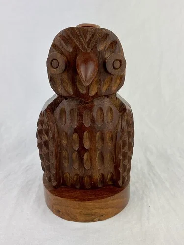 Carved Wood OWL EYEGLASS HOLDER Eye Glass Stand Rest Wooden Bird Dark Stain 2