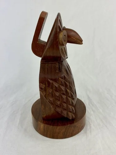 Carved Wood OWL EYEGLASS HOLDER Eye Glass Stand Rest Wooden Bird Dark Stain 3