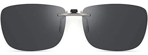 CAXMAN Polarized Clip On Sunglasses Over Prescription Glasses for Men Women Compact Fit Grey Lens Large Size UV Protection