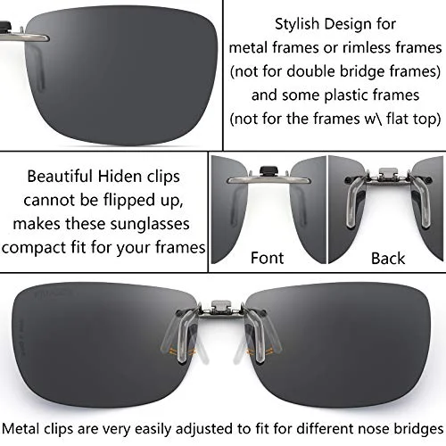 CAXMAN Polarized Clip On Sunglasses Over Prescription Glasses for Men Women Compact Fit Grey Lens Large Size UV Protection 3