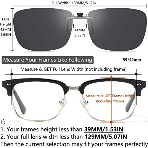CAXMAN Polarized Clip On Sunglasses Over Prescription Glasses for Men Women Compact Fit Grey Lens Large Size UV Protection 4