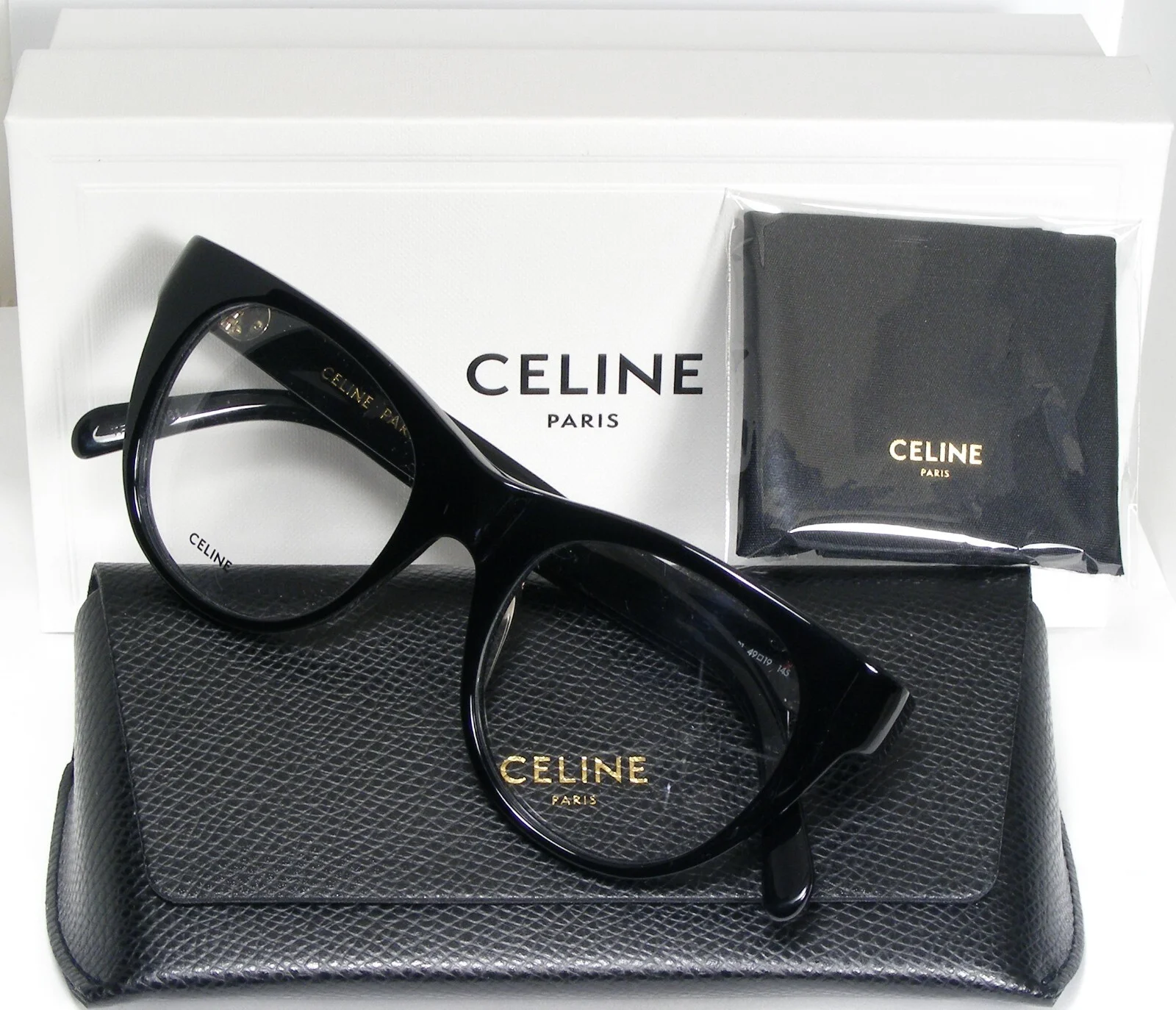 CELINE PARIS CL5019IN 001 GLOSSY BLACK EYEGLASSES GLASSES 49-19-145mm Italy