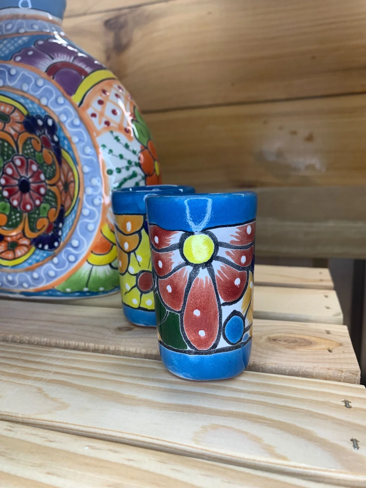 Ceramic Talavera 5 Piece Liquor Tequila Drink Set Decanter Shot Glasses Barware 3