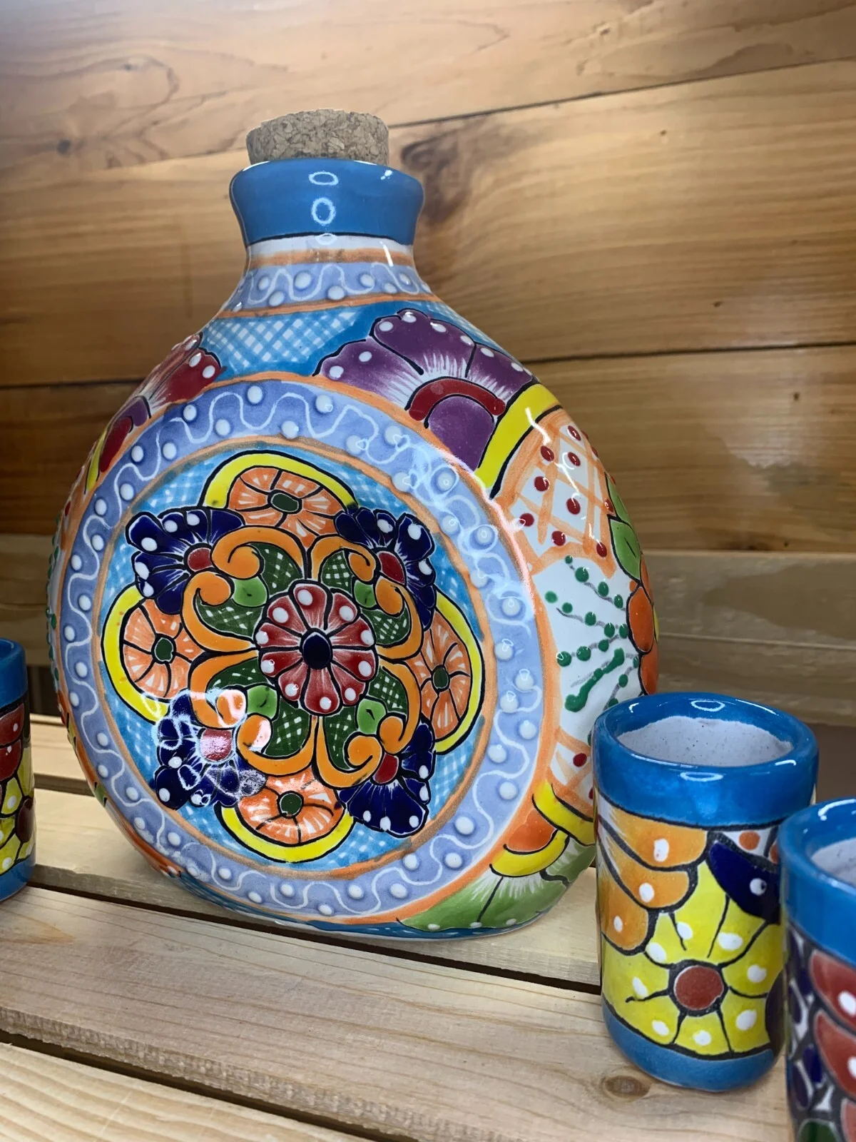 Ceramic Talavera 5 Piece Liquor Tequila Drink Set Decanter Shot Glasses Barware 4