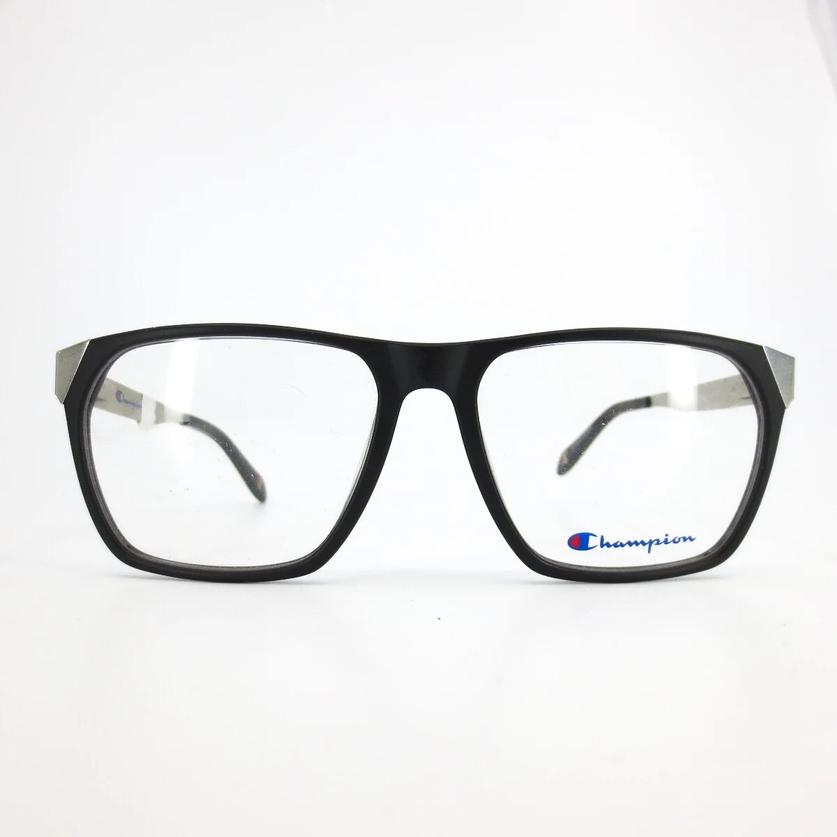 Champion Eyeglasses Frames CH02 COL90 Black Silver Square Full Rim 55-16-140