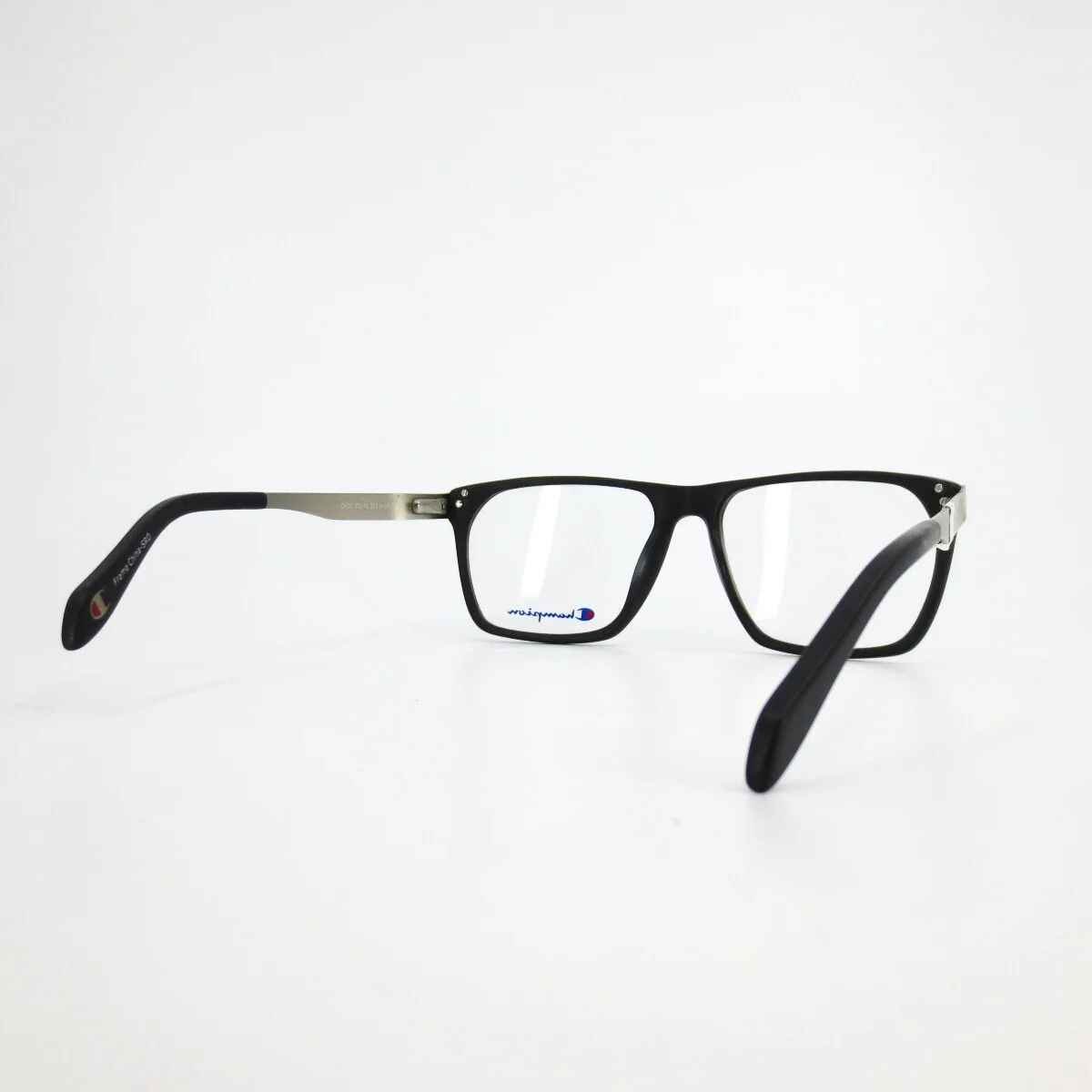 Champion Eyeglasses Frames CH02 COL90 Black Silver Square Full Rim 55-16-140 4